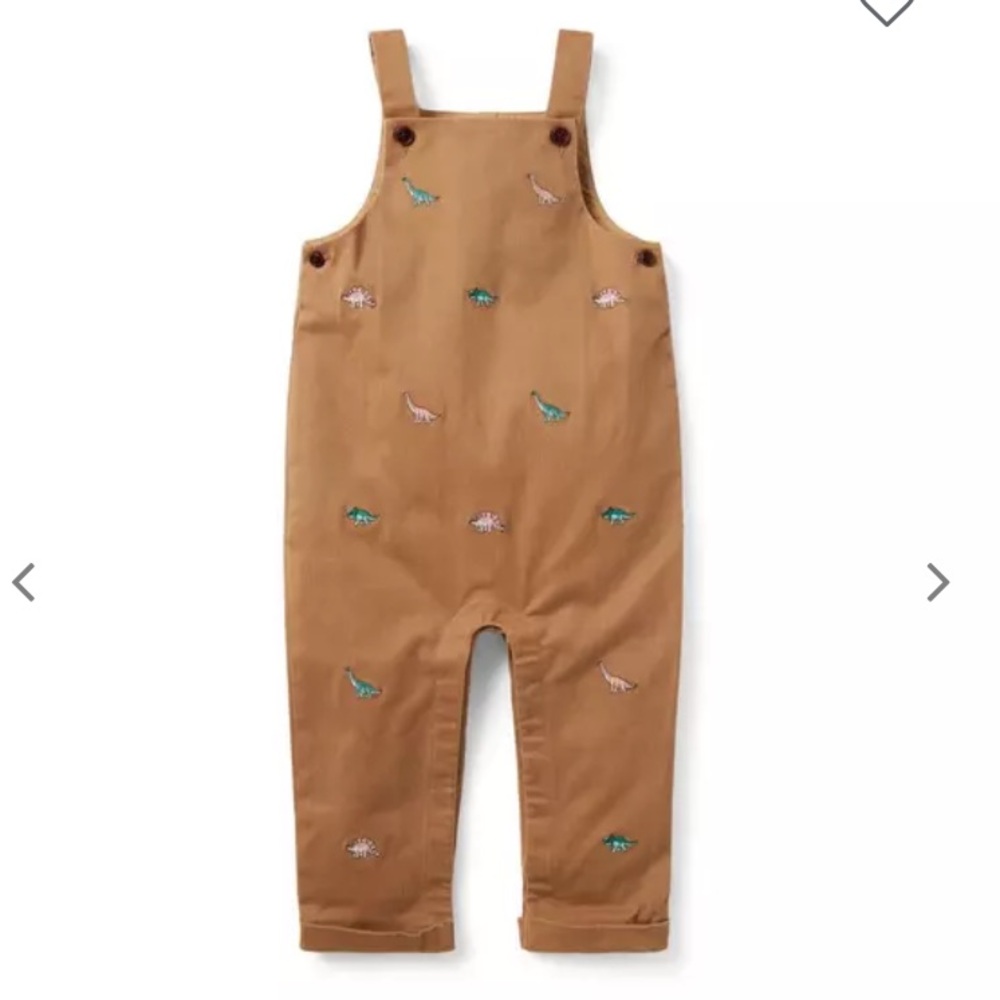 Janie and jack embroidered dinosaur overalls crunchy leaves brown 3/6m